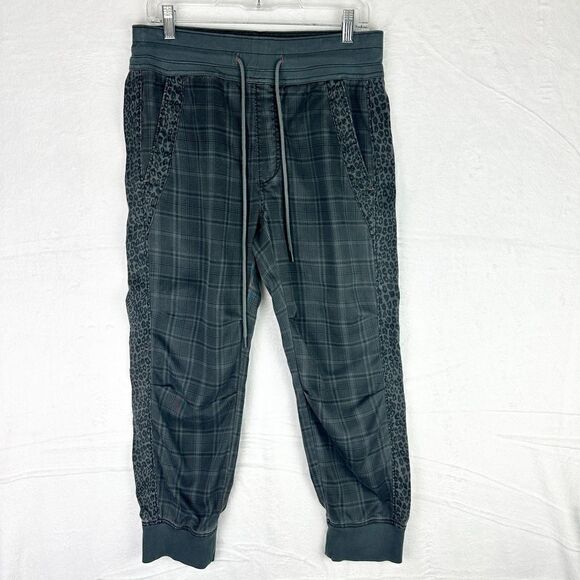 Anthropologie Nomad Joggers Size Small Petite Gray Plaid Leopard Tencel Lyocell - Picture 1 of 9